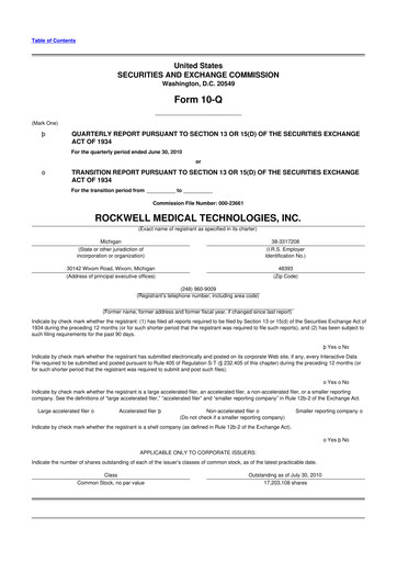 Vorschaubild Rockwell Medical
 10-Q Quartalsbericht  