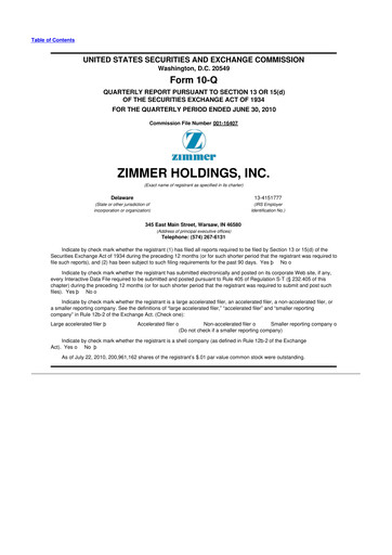 Thumbnail Zimmer Biomet 10-Q Quarterly Report FY2010 