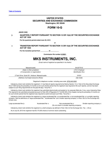 Thumbnail MKS Instruments 10-Q Quarterly Report FY2010 