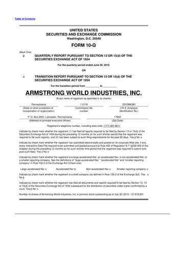 Thumbnail Armstrong World Industries
 10-Q Quarterly Report FY 