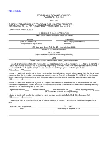 Thumbnail Independent Bank Corporation 10-Q Quarterly Report FY 