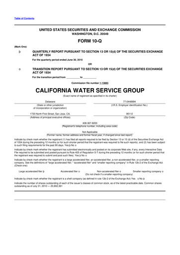Vorschaubild California Water Service Group 10-Q Quartalsbericht 2010 