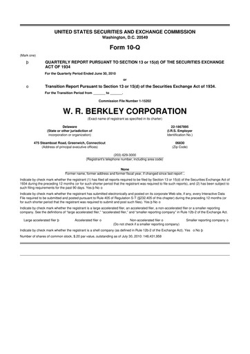Thumbnail W. R. Berkley 10-Q Quarterly Report FY2010 