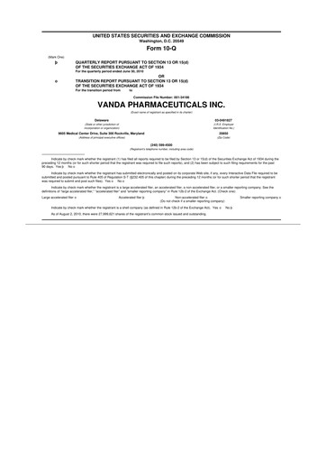 Thumbnail Vanda Pharmaceuticals 10-Q Quarterly Report FY 