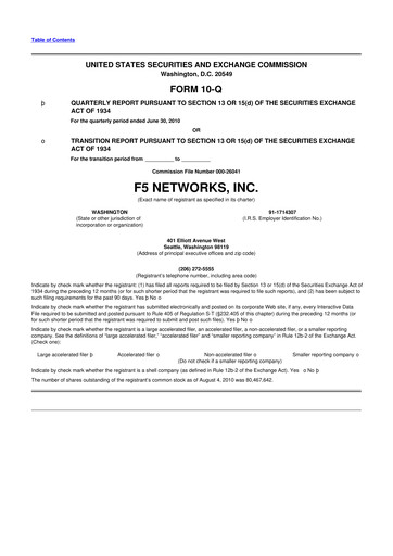 Vorschaubild F5 10-Q Quartalsbericht 2010 