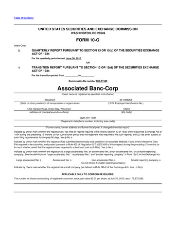 Thumbnail Associated Banc-Corp
 10-Q Quarterly Report FY2010 