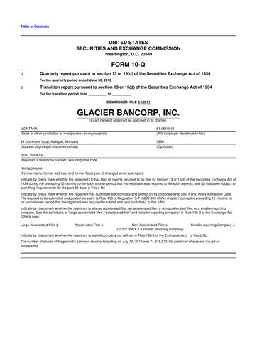 Miniature Glacier Bancorp
 10-Q Rapport trimestriel 2010 