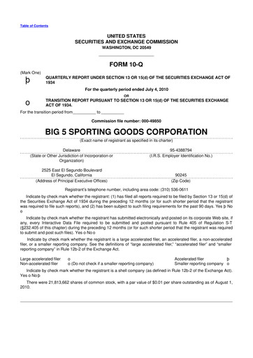 Thumbnail Big 5 Sporting Goods 10-Q Quarterly Report FY 