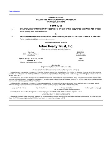 Thumbnail Arbor Realty Trust
 10-Q Quarterly Report FY 