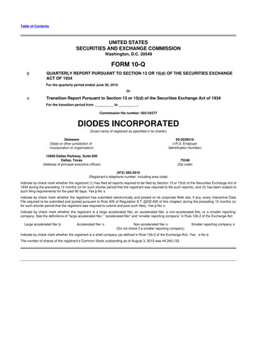 Miniature Diodes Incorporated 10-Q Rapport trimestriel 2010 