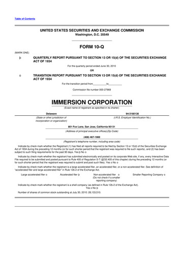 Thumbnail Immersion Corporation
 10-Q Quarterly Report FY 