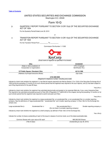 Thumbnail KeyCorp (KeyBank) 10-Q Quarterly Report FY2010 