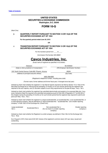 Miniature Cavco Industries 10-Q Rapport trimestriel  