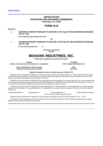 Thumbnail Mohawk Industries
 10-Q Quarterly Report FY2010 