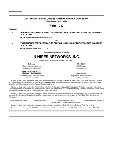 Thumbnail Juniper Networks
 10-Q Quarterly Report FY2010 
