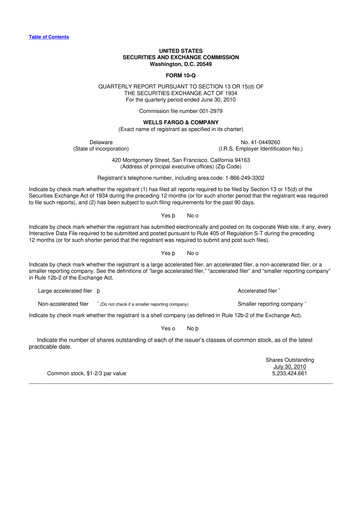 Thumbnail Wells Fargo 10-Q Quarterly Report FY2010 