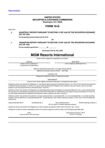 Thumbnail MGM Resorts

 10-Q Quarterly Report FY2010 