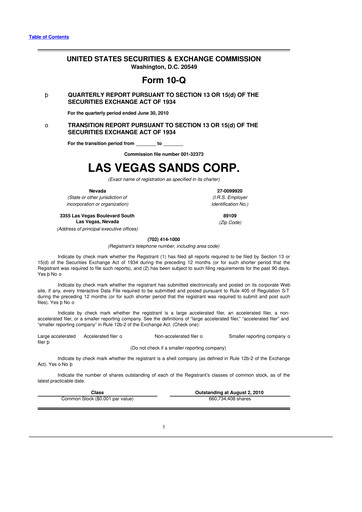 Thumbnail Las Vegas Sands 10-Q Quarterly Report FY2010 