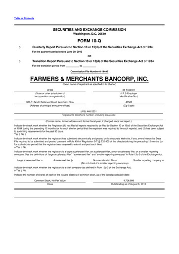 Thumbnail Farmers & Merchants Bancorp 10-Q Quarterly Report FY 