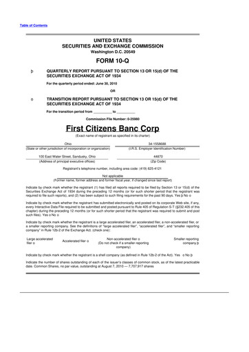 Thumbnail Civista Bancshares
 10-Q Quarterly Report FY 
