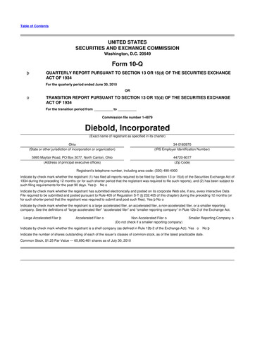 Miniature Diebold Nixdorf
 10-Q Rapport trimestriel 2010 