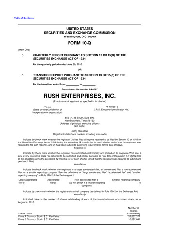Thumbnail Rush Enterprises
 10-Q Quarterly Report FY 