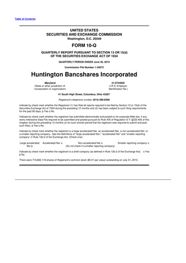 Thumbnail Huntington Bancshares
 10-Q Quarterly Report FY2010 