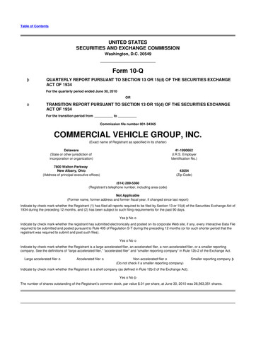 Miniature Commercial Vehicle Group (CVG) 10-Q Rapport trimestriel  