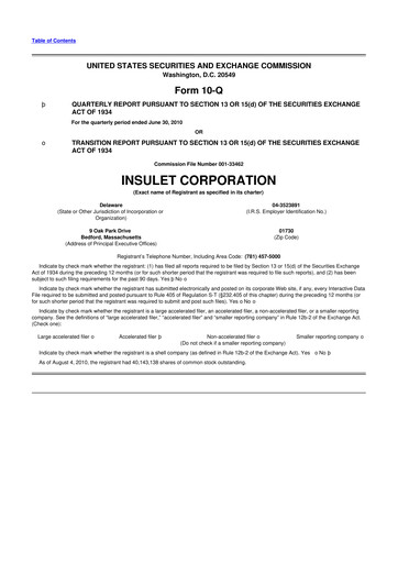 Thumbnail Insulet 10-Q Quarterly Report FY 
