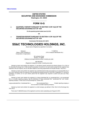 Thumbnail SS&C Technologies
 10-Q Quarterly Report FY 