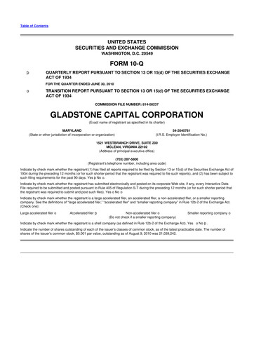 Thumbnail Gladstone Capital Corporation 10-Q Quarterly Report FY 