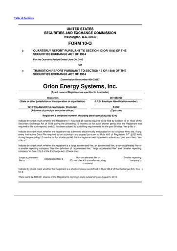 Vorschaubild Orion Energy Systems
 10-Q Quartalsbericht  