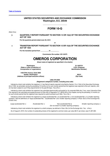 Thumbnail Omeros Corporation 10-Q Quarterly Report FY 
