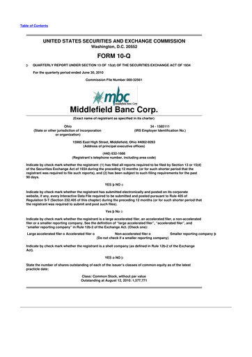 Thumbnail Middlefield Banc
 10-Q Quarterly Report FY 