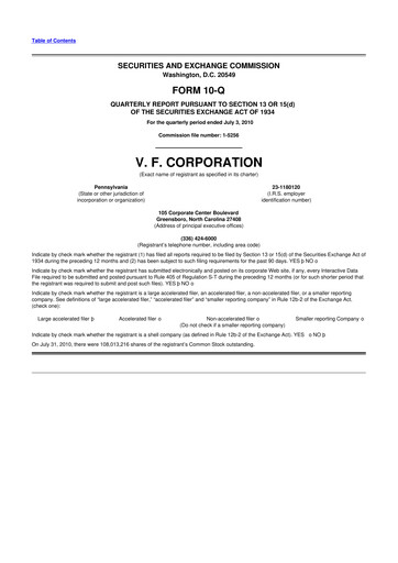 Thumbnail VF Corporation 10-Q Quarterly Report FY2010 