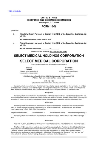 Miniature Select Medical Holdings 10-Q Rapport trimestriel  