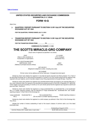 Thumbnail ScottsMiracle-Gro 10-Q Quarterly Report FY2010 