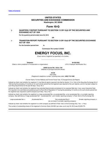 Miniature Energy Focus 10-Q Rapport trimestriel  