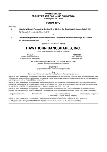 Thumbnail Hawthorn Bancshares 10-Q Quarterly Report FY 