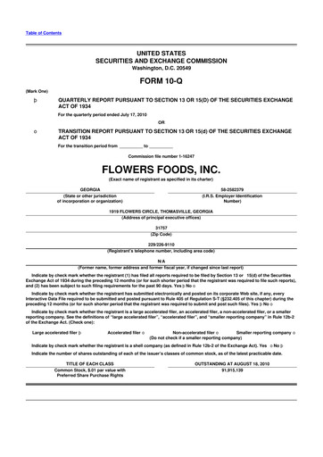 Thumbnail Flowers Foods
 10-Q Quarterly Report FY2010 