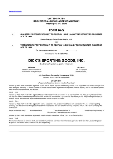 Thumbnail Dick's Sporting Goods
 10-Q Quarterly Report FY2010 