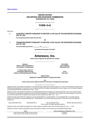 Miniature Ameresco
 10-Q Rapport trimestriel  