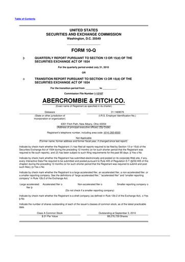 Thumbnail Abercrombie & Fitch 10-Q Quarterly Report FY2010 