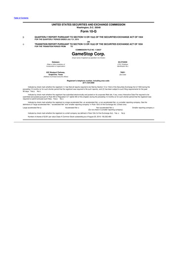 Thumbnail GameStop
 10-Q Quarterly Report FY2011 