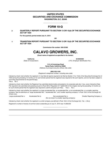 Thumbnail Calavo Growers
 10-Q Quarterly Report FY 
