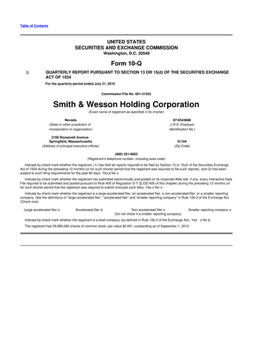 Thumbnail Smith & Wesson 10-Q Quarterly Report FY 
