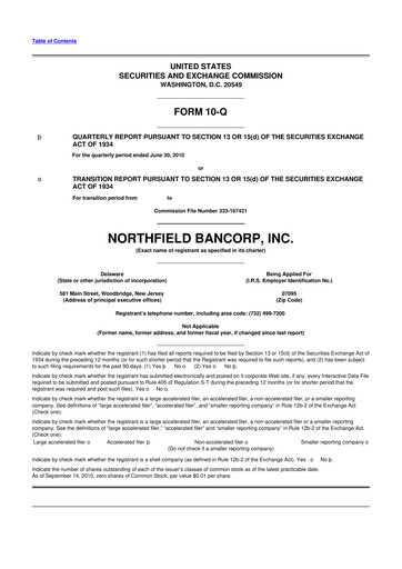 Thumbnail Northfield Bancorp 10-Q Quarterly Report FY 