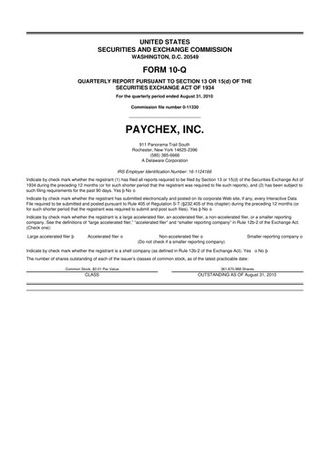 Thumbnail Paychex 10-Q Quarterly Report FY2011 