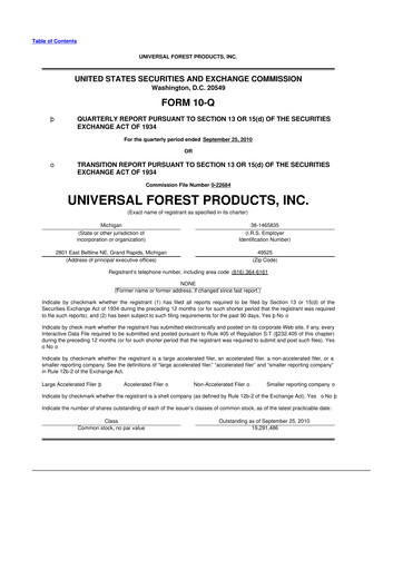 Thumbnail UFP Industries
 10-Q Quarterly Report FY 