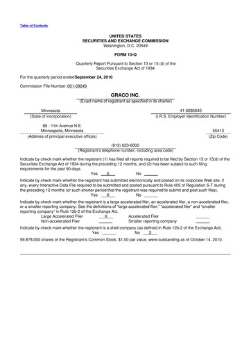 Thumbnail Graco 10-Q Quarterly Report FY2010 